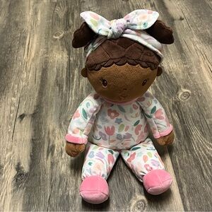 Douglas Baby Plush Doll Floral Pajamas Soft Stuffed Doll Brown Hair Floral Bow
